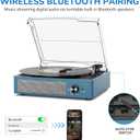 Vinyl Record Player with 2 Stereo Speakers Belt-Driven Vintage Turntables 3 Speed 3 Size Wireless Bluetooth Playback AUX-in RCA Out Headphone LP Vinyl Players Auto Stop Frosted Blue