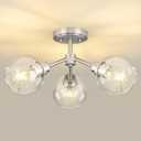 3-Light Semi Flush Mount Ceiling Light, Modern Light Fixtures Ceiling Mount with Globe Clear Glass Shade, Brushed Nickel Light Fixtures for Kitchen Entryway Hallway Bedroom, SM195-BN-3