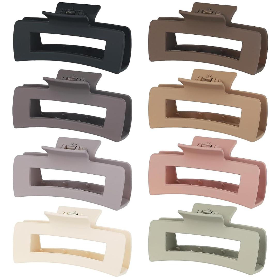 CHANDAT 4.1 Inch Large Hair Clips 8 Pcs Square Claw Clips for Thick Hair Big Hair Claw Clips Acrylic Banana Jaw Clips Hair Accessories for Women and Girls -Regular