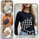 Boutique Fleece Belt Bag | Sherpa Checkered Crossbody Fanny Pack for Women | Fashionable Cute Waist Pack | Small Chest Bag | Gold Accessories | Adjustable Extended Strap | Black Checker