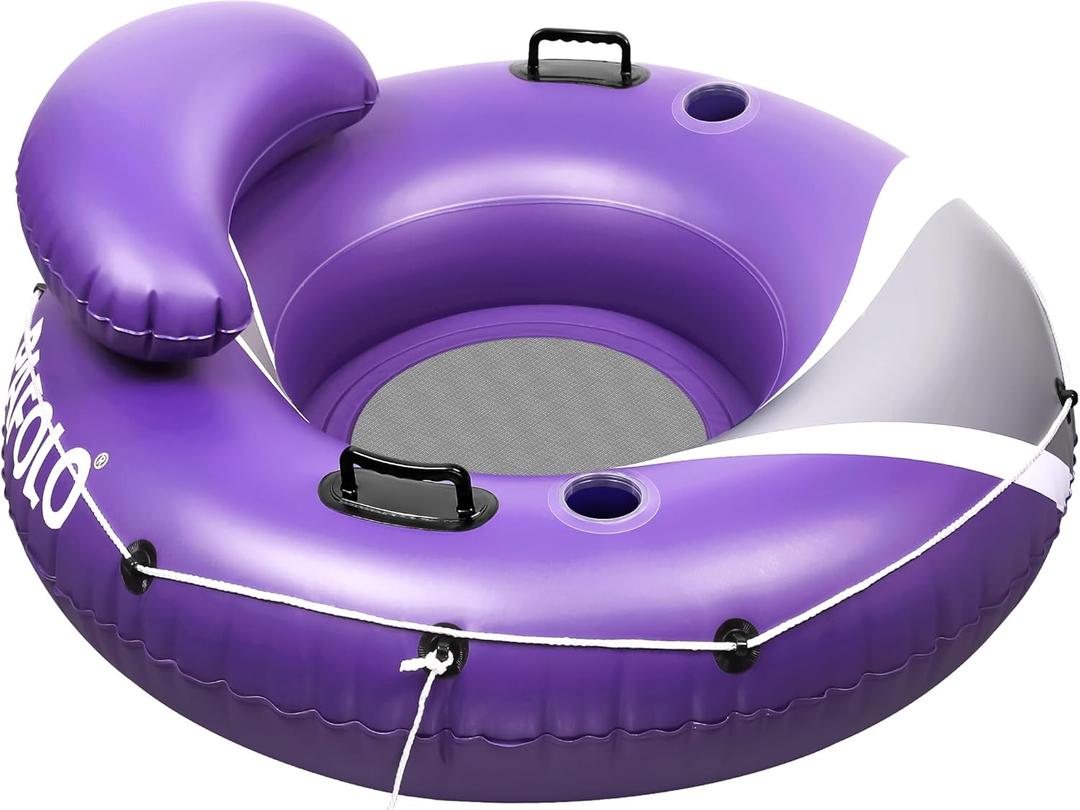 Pafolo River Tubes for Floating Heavy Duty, Pool Float Adult,53" Inflatable Float Tube for Beach Lake Rafting, River Floats with Mesh Bottom (Purple and Grey)