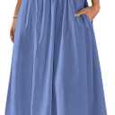 PRETTYGARDEN Women's Smocked Maxi Dresses 2025 Summer Beach Sundress Casual Spaghetti Strap Swing A Line Long Flowy Dress (Medium, Blue)