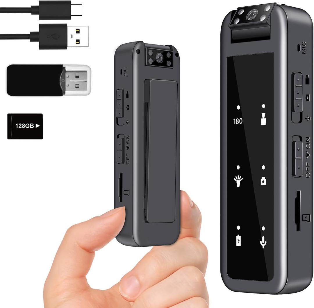 128GB Mini Sprots Body Camera,1080P Wearable Patrol Video Recording Camcorder with IR Night Vision, 5-Hour Battery & 180 Rotating Lens  Small Wearable Cam for Security, Police, and Outdoor Use