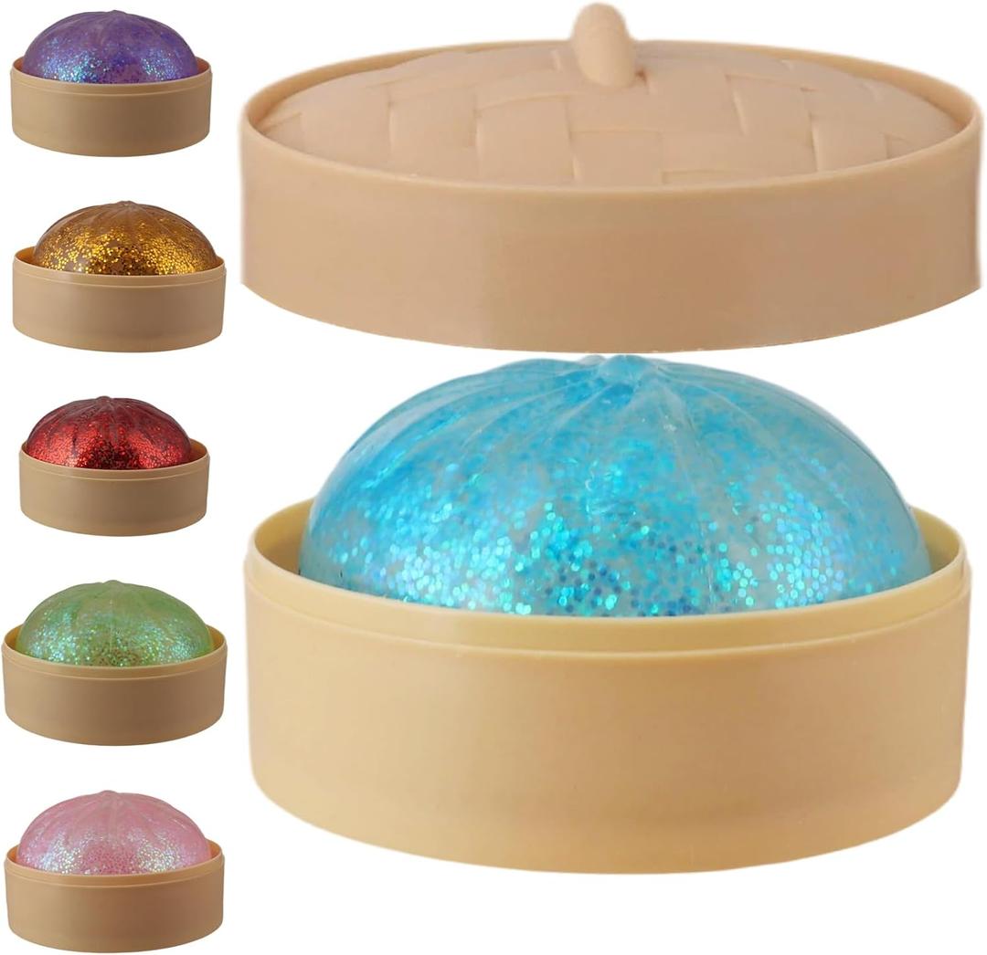 1pcs Glitter Blue Glitter Dumpling, Glitter Dumpling Squishy Box, Dumplings Squishy, Anxiety Relief Soft Squeeze Dumplings Stress Balls Fidget Sensory Toy,Squeeze Dough Ball Stress Relief