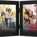 Americanflat Hinged 5x7 Picture Frame with Shatter-Resistant Glass - Double Picture Frames with Engineered Wood - Signature Collection - Photo Frame for Tabletop Display - Black