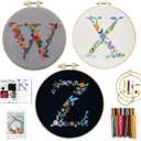 LSTLQHX Embroidery Kit for Beginners with Pattern Video, Personalised Initial Letter A-Z Name Cross Stitch Kit Embroidery Starter Kit for Adults DIY Craft Gift Sets (24 pcs Color Threads)