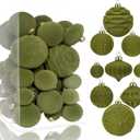 42PCS Green Velvet Christmas Ball Ornaments, Flocked Vintage Rustic Farmhouse Baubles in Assorted Sizes for Xmas Tree Decorations, Hanging Ornaments for Home, Party & Wedding Dcor (Green)