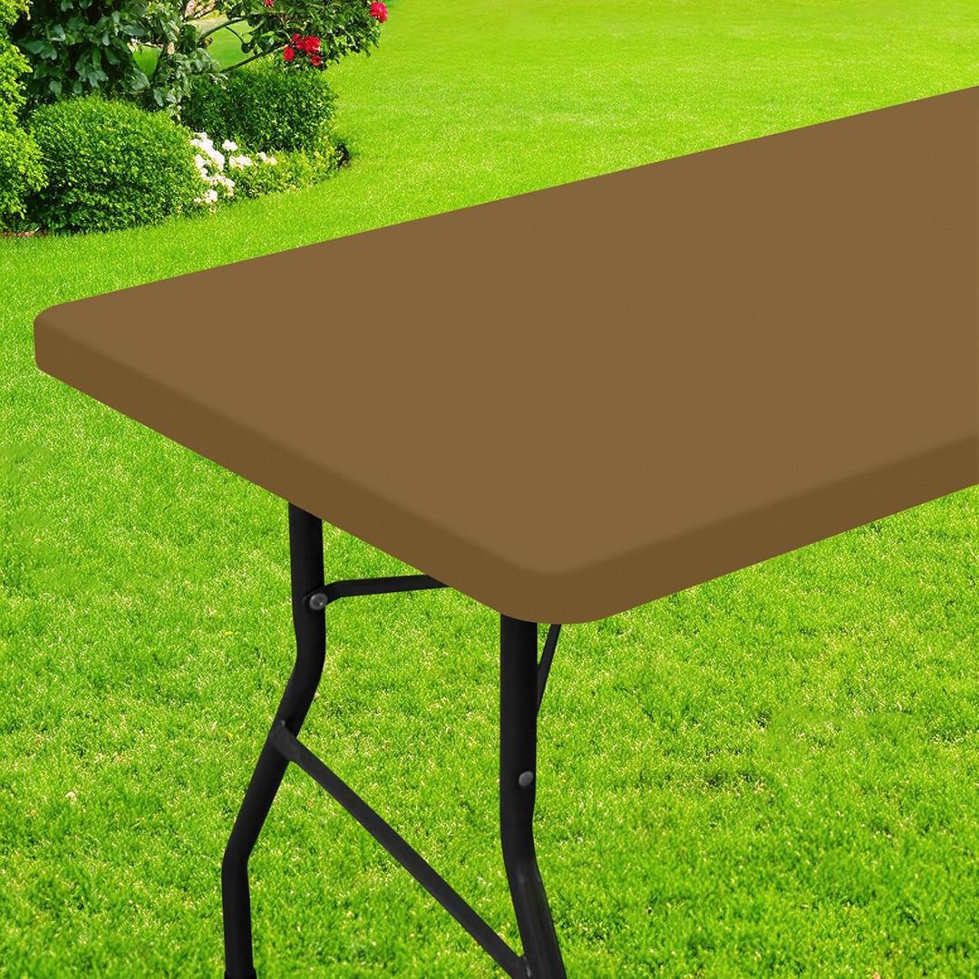 Smiry Rectangle Picnic Table Cloth, Waterproof Elastic Fitted Tablecloths for 5 Foot Tables, Washable Polyester Table Cover for Camping, Indoor and Outdoor (Brown, 30"x60")