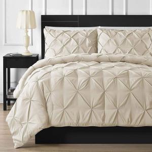 Crown Collection Luxuriate Hotel 1000-TC Hypoallergenic Ultra Soft Design 100% Egyptian Cotton Pinch Plated Duvet Cover with Zipper Colser & 2pcs Pillow Case Set (King 104x90, Ivory)