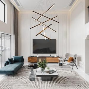 JAYMP Modern LED Chandeliers Dimmable Pendant Light Fixture for High Ceiling Living Room Dining Room Staircase Restaurant Sputnik Floating Sculptural Art Hanging Lamp (Black, 7-Lights Small)