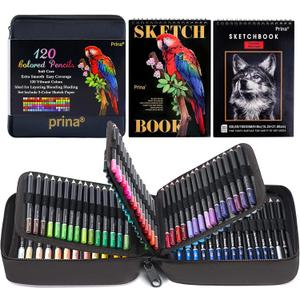 PRINA Art Supplies 120 Colors Colored Pencils Set for Adults Coloring Books with Sketchbook, Professional Vibrant Artists Coloring Pencils for Drawing Sketching Blending Shading, Soft Core Oil Based