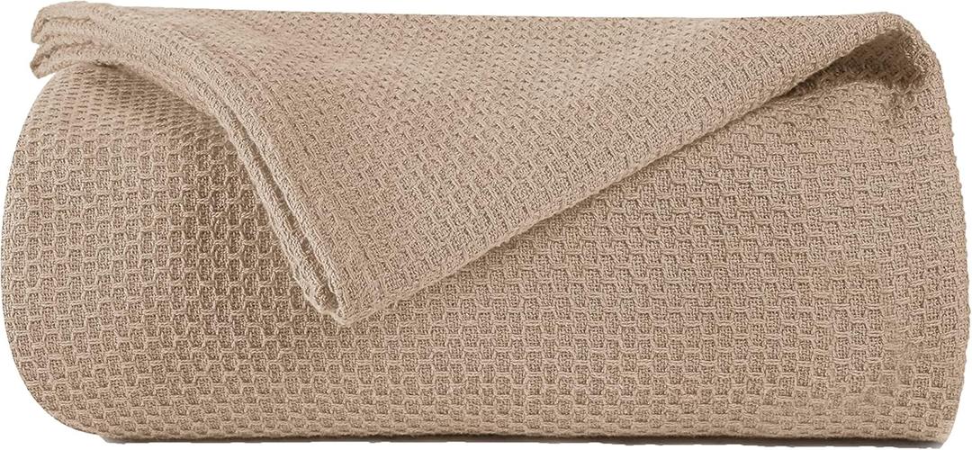 BOUTIQUO 100% Cotton Bed Blanket, Breathable Thermal Blanket Twin Size, Soft Honeycomb Waffle Blanket 60"x90", Cotton Bed Blanket, Perfect for Layering Any Bed for All Season, Beige (Biege)