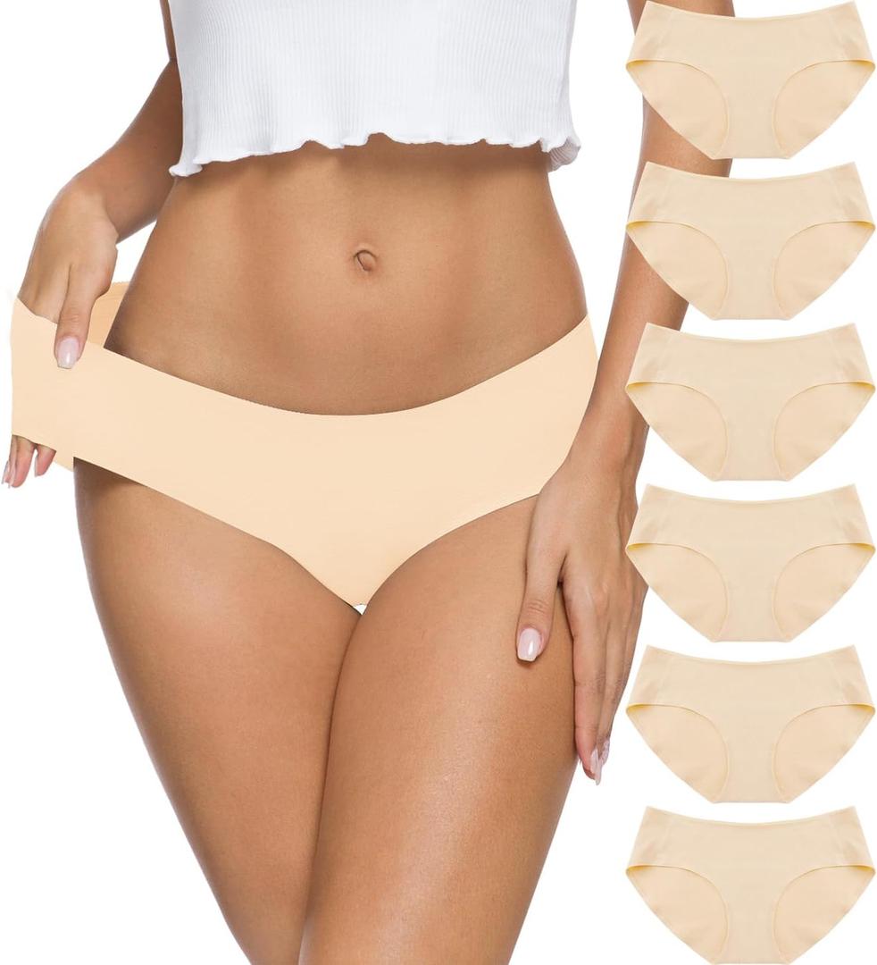 Altheanray Womens Underwear Cotton Underwear for Women Seamless Hipster Bikini Briefs Panties 6 Pack (Medium, Skin)