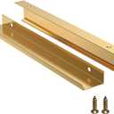 5 Pack Edge Gold Hidden Drawer Door Cabinet Handle Aluminum Alloy Finger Bar Pull Concealed Furniture Hardware Back Mount Dresser Handles for Kitchen Bathroom 250mm(9.8 Inch)