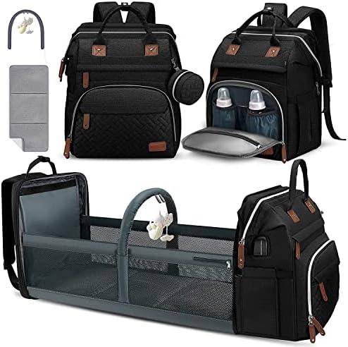 DERJUNSTAR Diaper Bag Backpack – Large Capacity Baby Diaper Bag with Changing Pad, Waterproof Travel Backpack for Boys & Girls, Multi-Function Baby Bag with USB Charging Port, Black