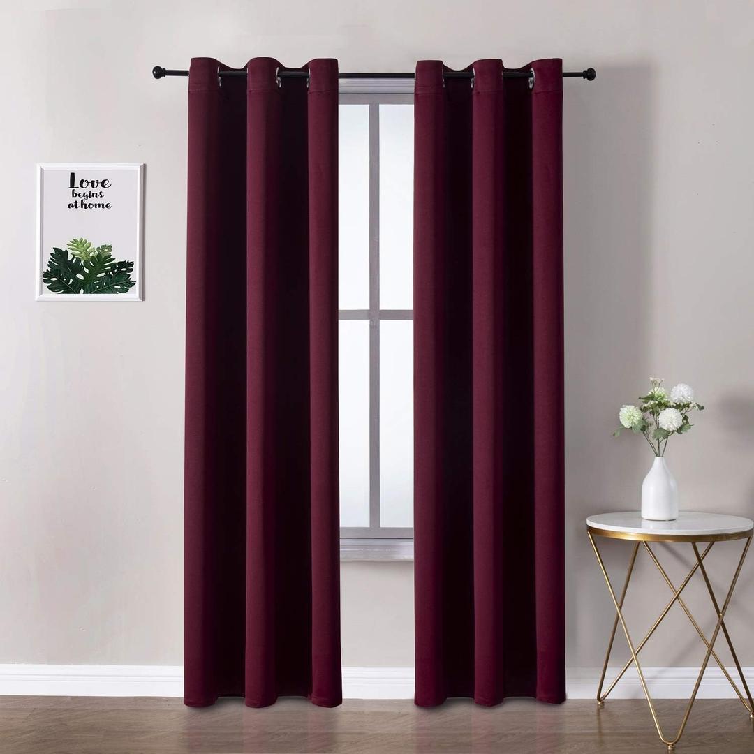 ChrisDowa Grommet Blackout Curtains for Bedroom and Living Room - 2 Panels Set Thermal Insulated Room Darkening Curtains (Burgundy Red, 42W x 84L)