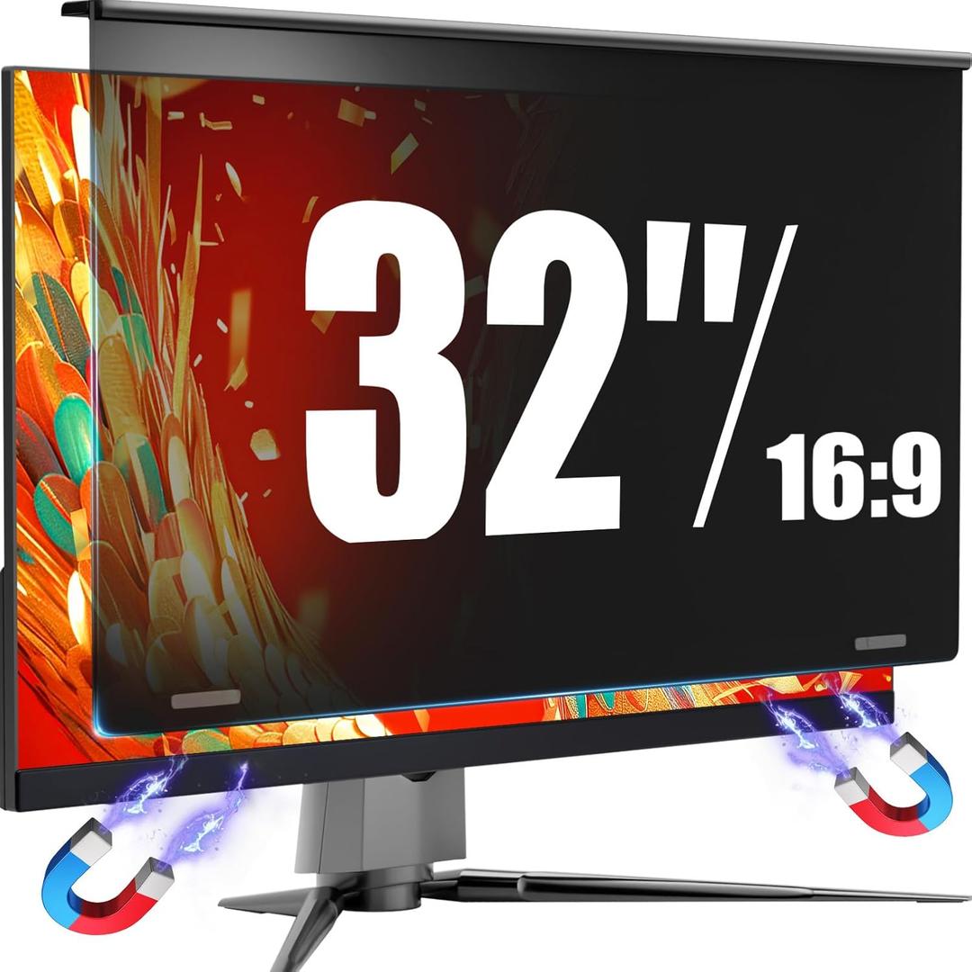 Magnetic Privacy Screen for 32 Inch Flat Computer Monitor 16:9 Aspect Ratio,32in Removable Anti Glare Filter,Blue Light Blocking Privacy Shield Eye Protection,Hanging Anti Spy Desktop PC Protector