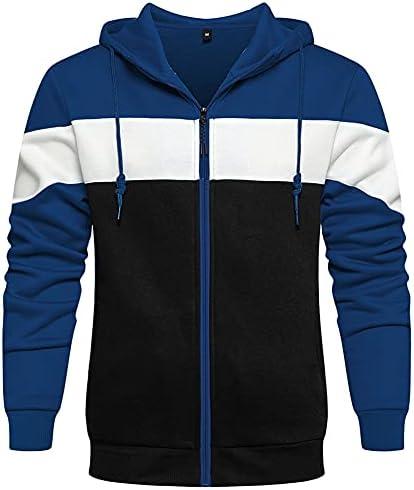 DUOFIER Men's Hoodies Zip Front Sweatshirt Color Blocking Hooded (Size M, Blue)