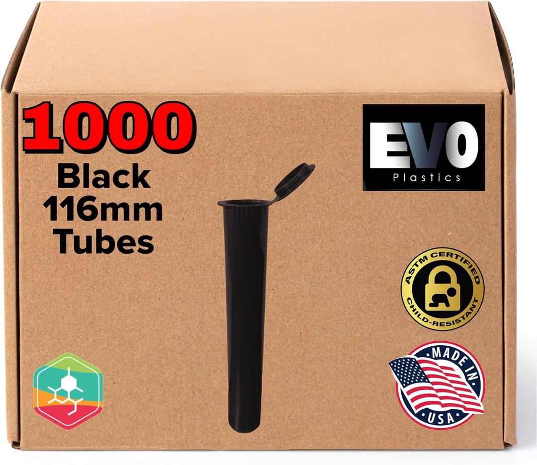 116mm Black Tubes- Pop Top Vials - 1000 Count