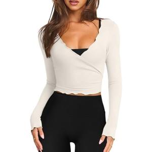 LASLULU Womens Tie Front Wrap Tops Long Sleeve Bolero Shrugs Crop Cardigan Yoga Ballet Cover up Tops Pilates Outfits, XS