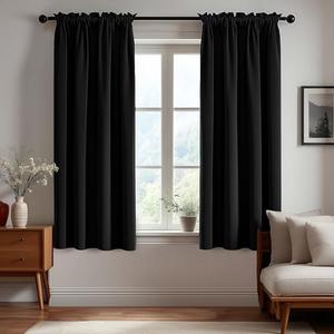 Deconovo Blackout Curtains, Thermal Insulated Rod Pocket Window Drapes, Noise Reducing, Oeko-TEX Certified, Room Darkening Curtains for Bedroom/Living Room, 4 Panels, Black, 42W x 63L