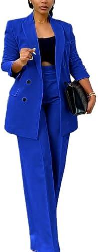 Tcremisa Women's Fashion Pants Suit 2 Piece Business Outfits Casual Double Breasted Blazer and Pant Sets, 2XL