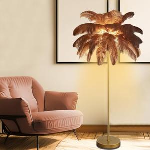 Feather Floor Lamp,Fluffy Ostrich Feather Floor Lamp for Bedroom,3 Color Temperatures Led Corner Modern Floor Lamps for Living Room Christmas Home Decor House Warming Gifts,63 Height,50 Piece(Brown)