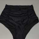 COCOPEAR Women's Ruched High Waisted Bikini Bottom Retro Vintage Swim Short Tankinis (Large, Black)