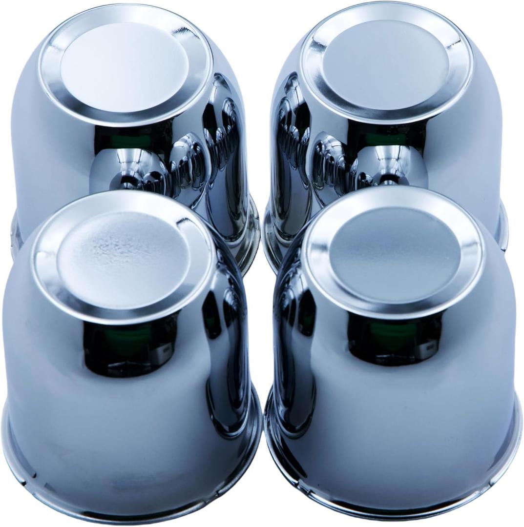 4 Push Through Chrome Wheel Center Caps for Trailer Wheel Rims 3.25" Center Bore
