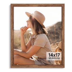 HLiWEGNS Light Walnut 14x17 - Single Frame - Rustic Woodgrain 14 x 17 Poster Frame with Plexiglass for Wall Gallery Display, 14x17 Picture Frame for Puzzle, Artwork, Photo and Posters