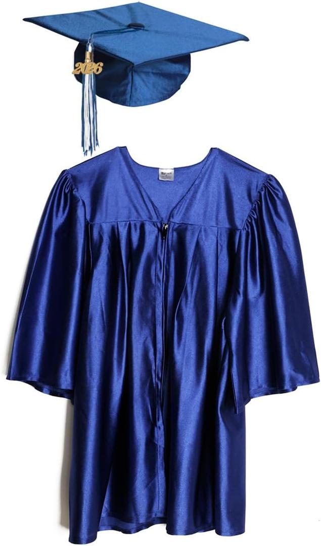 Shiny Child Graduation Cap, Gown, Tassel and 2026 Charm Set, Kindergarten Graduation and Kids Preschool (Blue, M)