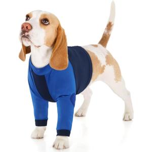 LeLePet Dog Recovery Suit for Front Legs, Dog Sleeve to Stop Licking, Elbow Protector for Leg Injuries Shoulder Wounds After Surgery Male Female,Zippered Long-Sleeved Shirt Cone Alternative(S-3XL) (2XL, Blue)