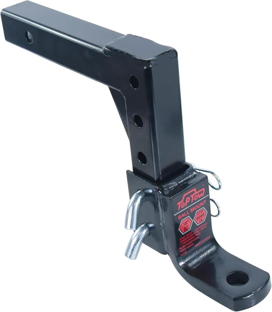 TOPTOW 64189 AdjustableTrailer Hitch Ball Mount with 5/8 inch Hitch Pin, 10 inch Drop Max, Fits 2 inch Hitch Receiver, Matte Black