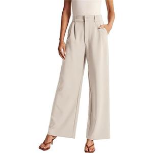 Women's Wide Leg Pants Business, Loose Casual Dress Pants,for Women High Waist Office Business Casual Trousers Pants (Beige, Medium)