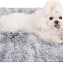 Bedfolks Waterproof Crate Bed, Plush Dog & Cat Bed with Removable Washable Cover, Faux Fur Kennel Pad, 23"x18", Dark Grey