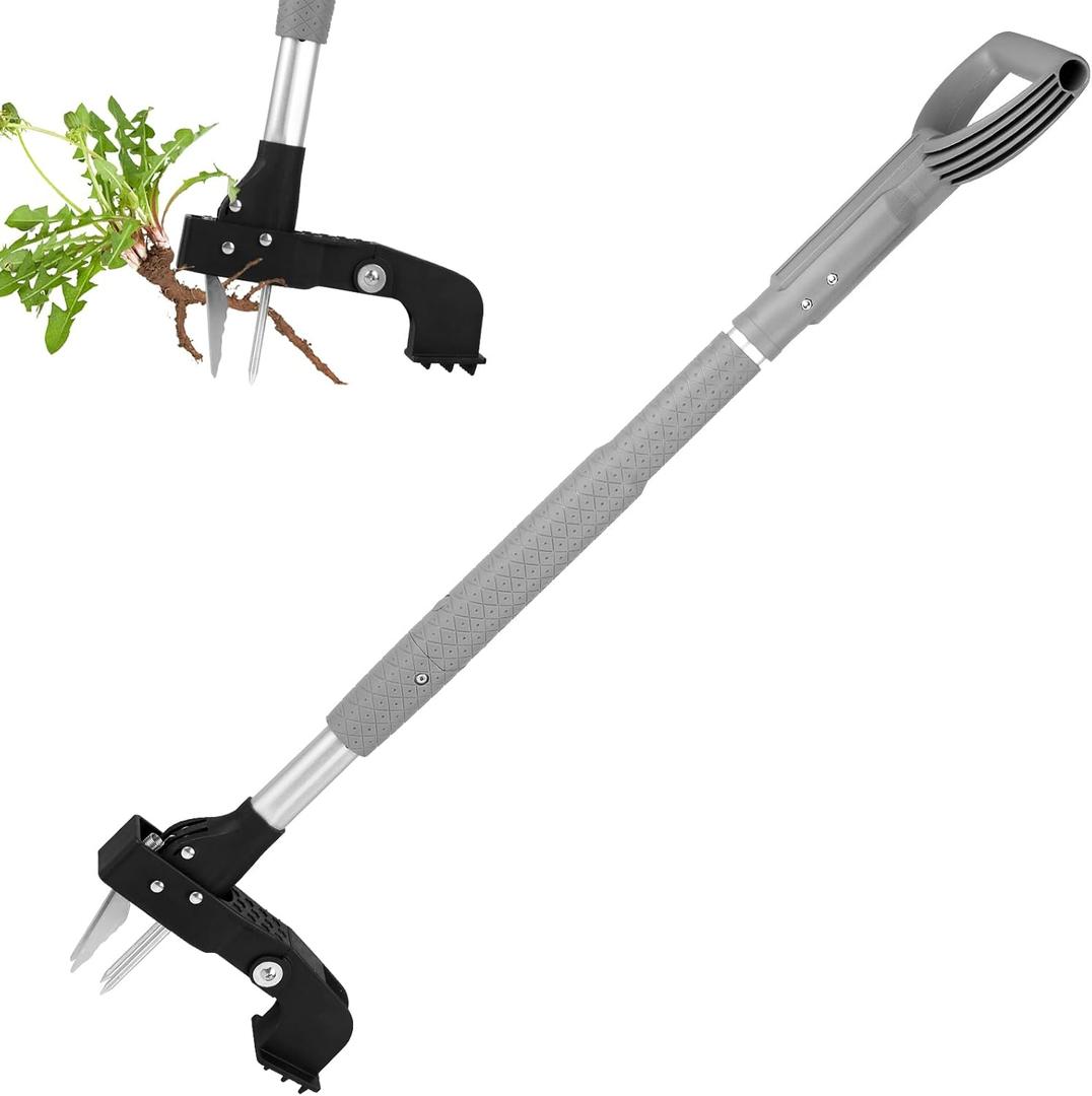 Weed Puller Tool,Gardening Stand Up Weeding Tool with 40" Long Handle Heavy Duty,4-Claws Manual Weeder Remover,Weeder Root Without Bending for Dandelion Gardening Yard PatioGrey (39.4 inch, Gray)