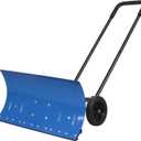 Snow Shovel Pusher, 29.13-inch Metal Snow Pusher with Wheels for Driveway, Adjustable Angle and Height Snow Pusher Shovel for Sidewalks, or Parking Lots