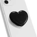 OnTheGrip Cute Solid Macaron Color Heart Shape Collapsible Mobile Phone Grip Stand Holder for Smartphone Tablet Cell Phone Accessory (Black)