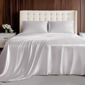 Viscose Derived from Bamboo, Soft Cooling Bedding with Silky Smooth Finish, 16" Deep Pocket, Hypoallergenic, Breathable, 4 Piece Queen Size Luxury Hotel Silver Gray Bed Sheets, Oeko-Tex Certified