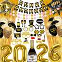 New Year Eve Party Supplies, 2026 Happy New Year Gold Metallic Curtains Photography Backdrops 2026 Foil Balloon Banner Star Foil Balloons Circle Garland Photo Props for New Years Eve Party Decorations