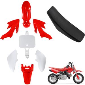 ABS Plastics Kit with High Elasticity Tall Seat, Pit Dirt Bike Plastic Fender, Thicker Plastics Compatible with Honda XR50R CRF50F XR50 CRF50 SDG SSR 50cc-110cc Pit Dirt Bike (Red & White)