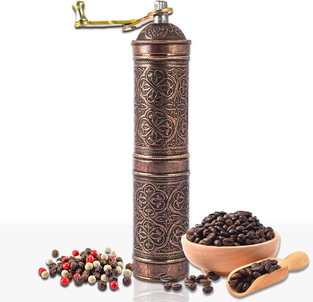 Handmade Turkish Pepper & Coffee Grinder, Refillable Turkish Spice Mill with Adjustable Coarseness, Manual Coffee Mill with Handle, Coffee Grinder Metal with Hand Crank 22 cm-8.66 inch (Bronz)