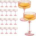 XUWAIDSGN 24 Pcs Champagne Martini Glasses 9 Oz with Gilded Removable Gold Rim Coupe Glasses Pink Martini Glasses Plastic Mimosa Vintage Coupe Glasses Set For Wedding Anniversary (24, Ribbed Pink)