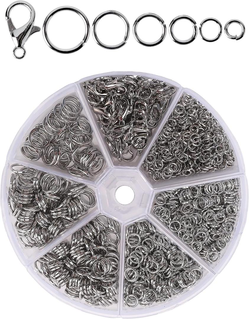 Mr. Pen- Open Jump Rings Set, 1014 pcs, Silver Metal Jump Rings with Lobster Clasps, 6 Assorted Sizes (410 mm), Jewelry Making Findings for DIY Crafts, Bracelets, Necklaces & Keychains