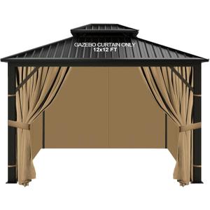 slashome 12'x12' Gazebo Curtains Outdoor Waterproof, Khaki Universal Replacement Curtain 4-Panels, Sidewalls with Zipper for Garden, Patio, Yard (Only Curtains)