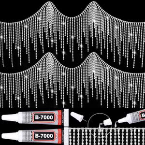 Rhinestone Fringe with Glue, Rhinestone Tassel Trim, Sparkling Silver Diamond Crystal Tassel Fringe Trim Chain for Jeans Jacket Wedding Dress Cowgirl Outfit Belt Female Jewelry (1 Yard)