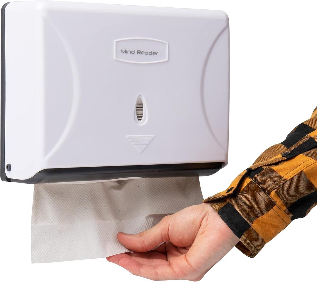 Mind Reader Paper Towel Dispenser, Tri-Fold Towel Holder, Restroom, Wall Mount, Bathroom, White (1-Piece)