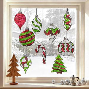 Window Stickers, Stained Glass Window Privacy Film, UV Blocking Static Cling for Home Kitchen Office Bathroom, Christmas Light Ball, 17.7" X 31.5"