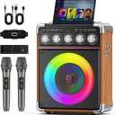 Karaoke Machine for Adults with 2 Wireless Microphones, Portable Bluetooth 5.3 Speaker with Bass/Treble/Echo Adjustment, PA System with Remote Control, Supports TWS/TV/TF Card/USB/AUX (Wood)