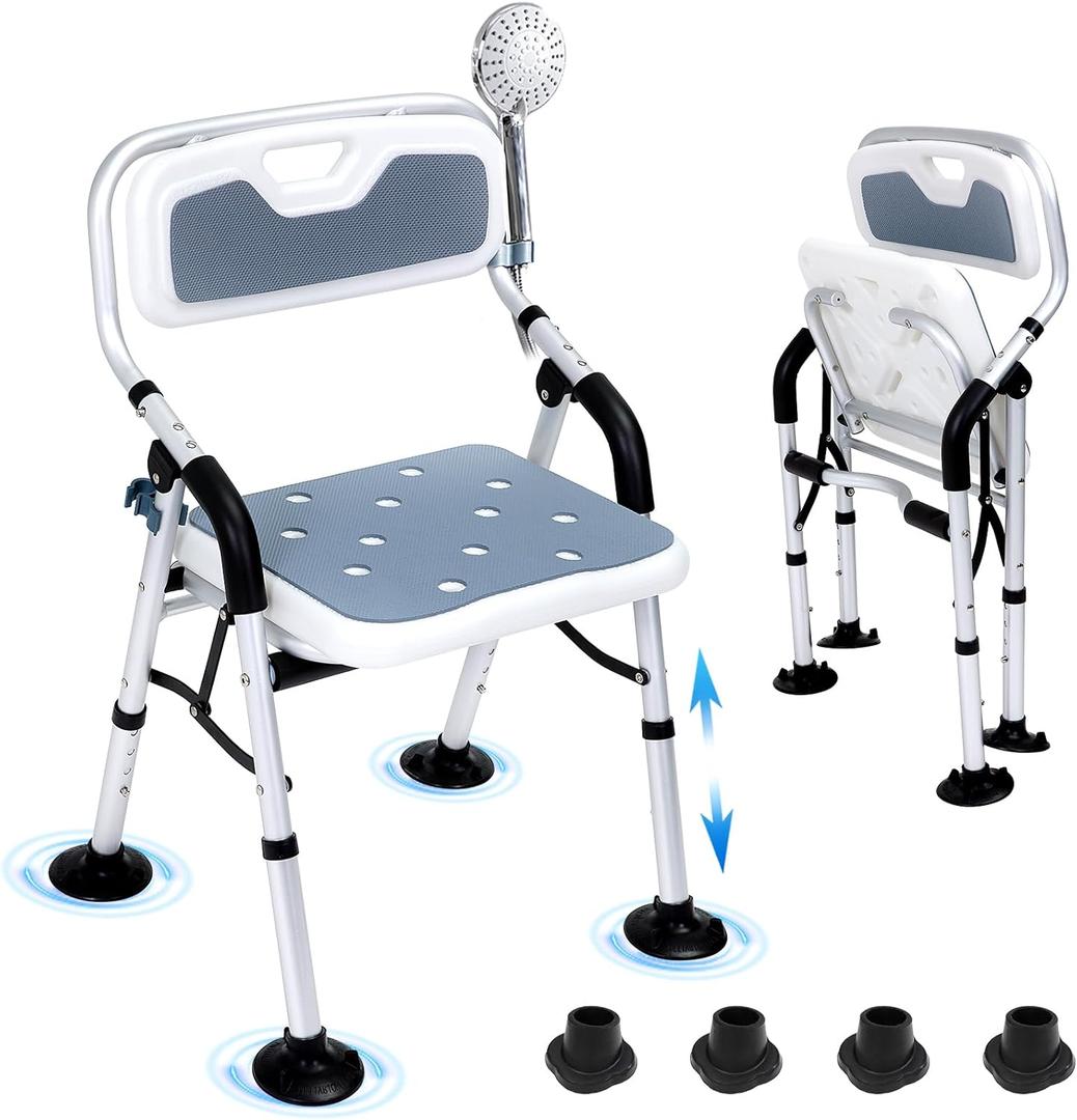 Shower Chair for Inside Shower,Foldable Shower Chair for Elderly and Disabled, Adjustable Height Chairs with Padded Arms and Back for Bathroom,Compact and Comfortable,350 lbs Capacity (Regular) (Regular)